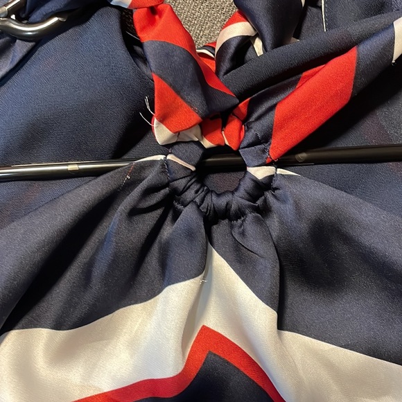 Red white and navy striped satin like halter tank - Picture 4 of 5